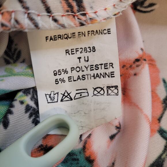 Esperance Paris Floral Top Womens Large Orange Tropical Print Short Sleeve - Picture 6 of 8